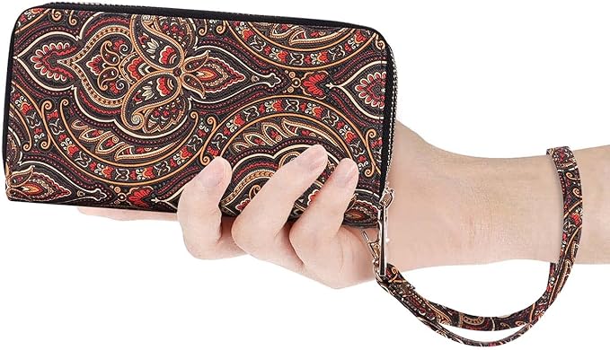 Cellphone Wallet for Women Dual Zipper Long Purse with Removable Wristlet