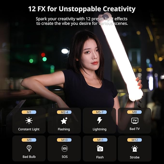 Ulanzi UA12 Bi-Color Inflatable Tube Light, Foldable LED Video Light for Photography, 2700K-6500K, 12W 2500mAh Rechargeable Photography Light Bar 1/4" Mount LED Lighting Wand Stick for Video Shooting