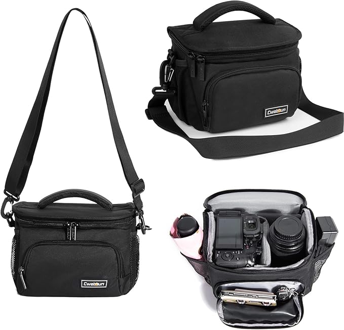 Cwatcun Small Camera Sling Bag Crossbody Camera Shoulder Case, Waterproof Travel Photography Camera Messenger Bag for Canon, Nikon, Sony, Fuji DSLR/SLR/Mirrorless Cameras, Lens and Accessories