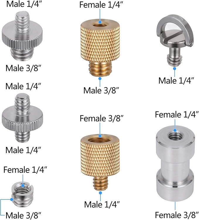 22pcs Camera Screw Adapter, KWOKWEI Camera Screw Mount Set 1/4" to 1/4" and 1/4" to 3/8" Tripod Screw Adapter Converter, Metal Camera Mount Adapter for Camera, Monopod, Ball Head, Light Stand