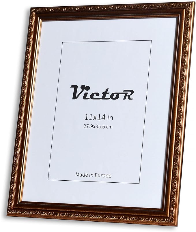 VictoR Picture Frame Chagall 11x14 Brown Gold-Picture Frame for Photos in Size 11x14 Inch - Vintage Design with Shatterproof Acrylic Glass - Antique - only for hanging