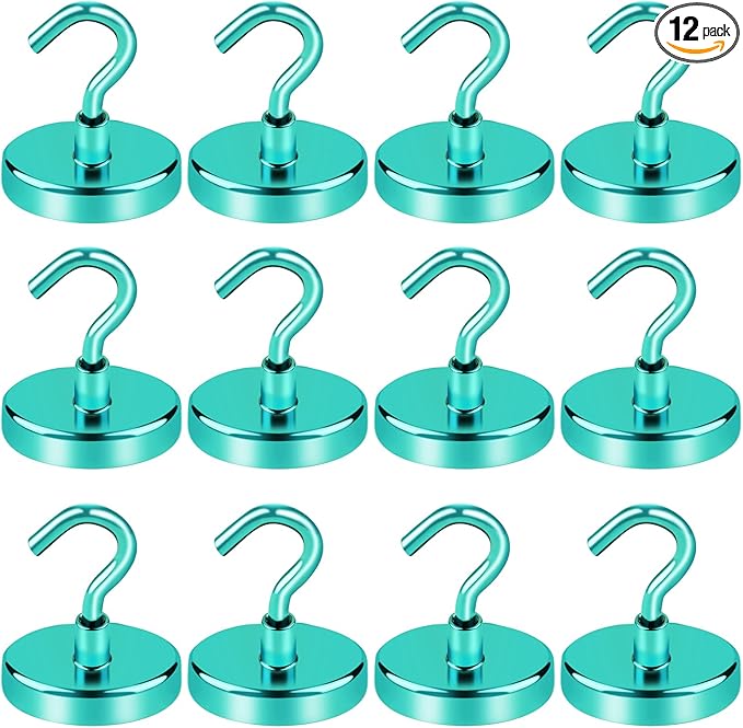 LOVIMAG Magnetic Hooks for Cruise Cabins, 120lbs Cruise Essentials Must Haves, Green Cruise Magnets, Magnetic Key Holder, Strong Magnetic Hooks for Hanging, Fridge, Grill -12 Pack