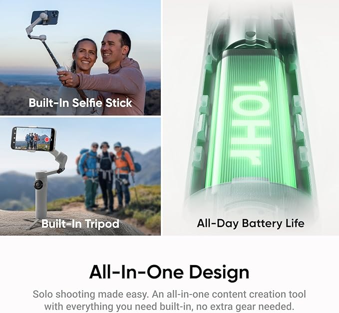Insta360 Flow 2 Grey - Foldable AI Gimbal for iPhone, AI Tracking, Multi-Person Tracking, Built-in Tripod/Selfie Stick, Remote Control, iPhone/Android Portable Stabilizer