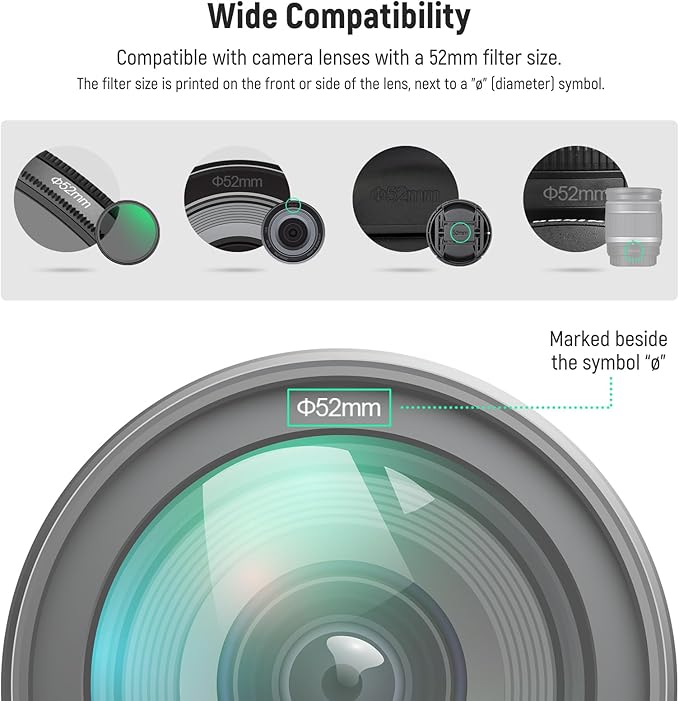 Neewer 52mm Lens Cap Kit (2 Pack), Lens Cover with Anti Loss Strap and Cleaning Cloth, Compatible with Canon Nikon Sony Fujifilm Panasonic Camera Lens of 52mm Diameter