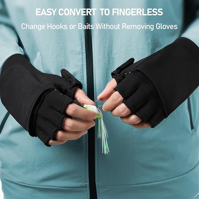 CHSMONB Fishing Gloves Convertible Cold Weather Mittens and Fingerless Gloves Men Women for Fishing, Kayaking, Rowing, Paddling, Hunting, Photographing, Outdoor Activities