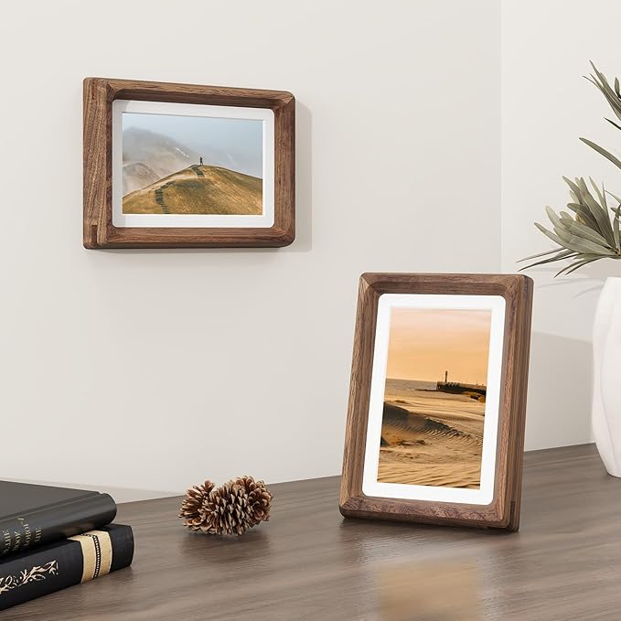 Dreamland 4x6 Matted to 3.5x5 Picture Frame Solid Walnut Wood Picture Frames Handcrafted Rounded Corner with HD Tempered Glass Tabletop or Wall Mount Display, 1 Pack