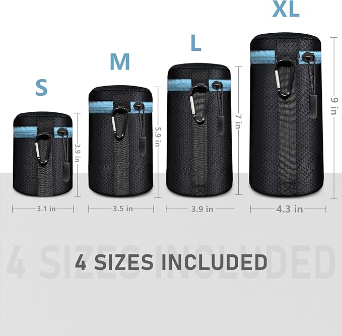 Lightdow 4pcs Pack Lens Pouch 5mm Thick Soft Neoprene DSLR Lens Bag