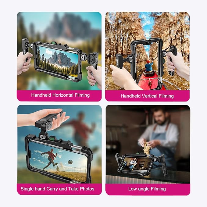 VBESTLIFE Smartphone Video Rig with Handle, Filmmaking Case Aluminum Alloy Phone Video Stabilizer Grip Tripod Mount with Cold Shoe for 14 to 16.2cm Phone