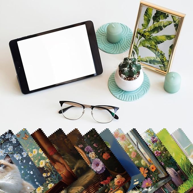 FREEBLOSS 24Pcs Microfiber Cleaning Cloth Cat Pattern Glasses Cleaner Cloths Eyeglass Cleaning Cloth Premium Thick Cloth for Glasses Oil Painting Cleaning Cloth for Window Mirrors 6.3x6.3inch