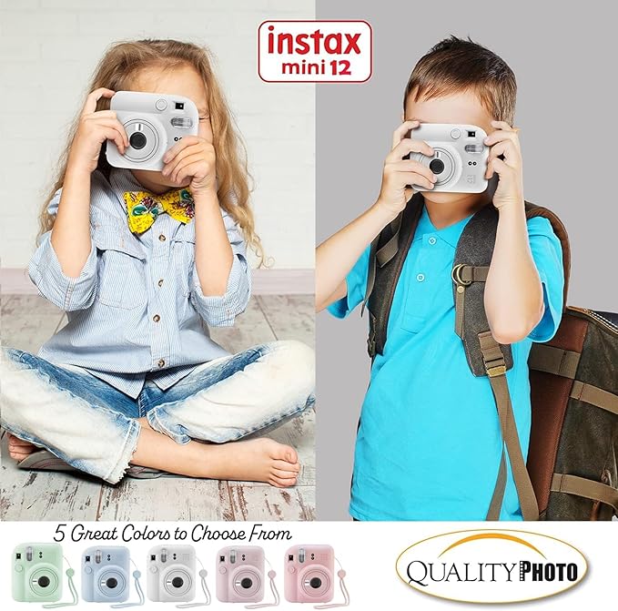 Fujifilm Instax Mini 12 Instant Camera with Case, 40 Fuji Films, Decoration Stickers, Frames, Photo Album and More Accessory kit (Clay White)