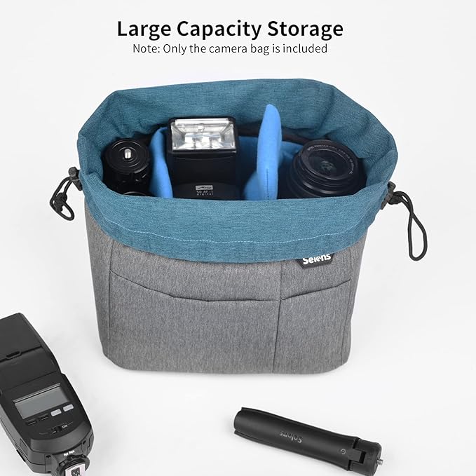 Selens Camera Bag for Backpack, Shockproof DLSR SLR Insert Case Bag, Water Resistant Protection Organizer Inner Bag for SLR DSLR Mirrorless Cameras, Lenses, Cable and Other Photography Gear, Blue-Grey