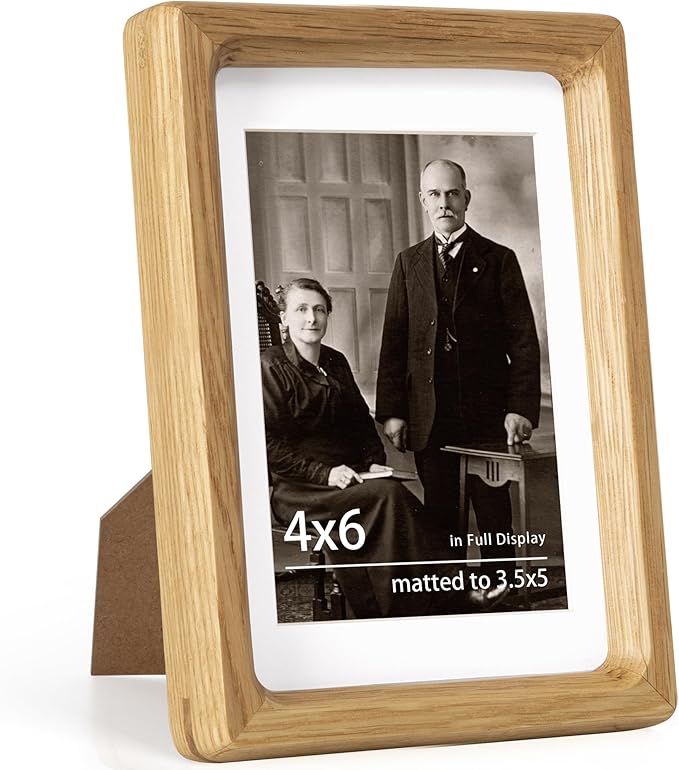 Dreamland 4x6 Matted to 3.5x5 Picture Frame Solid Oak Wood Picture Frames Handcrafted Rounded Corner with HD Tempered Glass Tabletop or Wall Mount Display, 1 Pack
