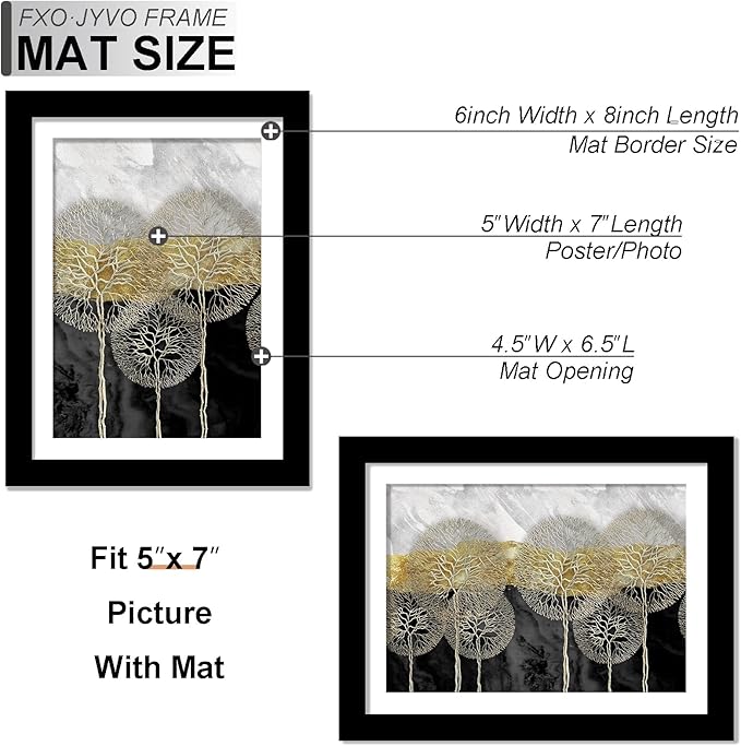 6x8 Picture Frame Set of 3, Display Photo 5x7 with Mat or 6 x 8 Without Mat, Light Weight and High Transparent 6 by 8 Frame for Wall - 3 Pack/Black/6"x8"