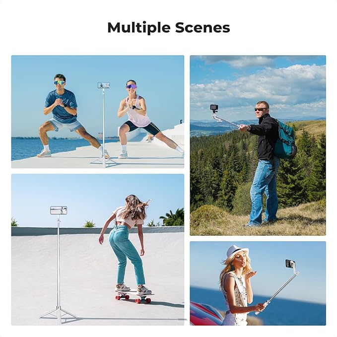 K&F CONCEPT Popod 72" Phone Tripod, 3-in-1 Clip & Magnetic Selfie Stick with Remote, Automatic Phone Tripod Stand, Compatible with iPhone 17-12 Series Android Phones 1/4" Screw Accessories(White)