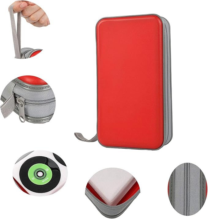 UENTIP 96 Capacity CD Case,Portable DVD Hard Plastic Case Holder CD Organizer Wallet Protective DVD Storage (96, red)