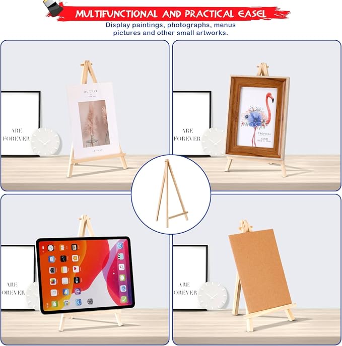 BBTO 30 Pack 12 x 6 Inch Tall Wood Easels for Painting Wooden Easels Bulk Small Art Craft Painting Easel Stand Tabletop Display Triangle Easel Art Craft Tripod for Artist Adults Student Birthday Party
