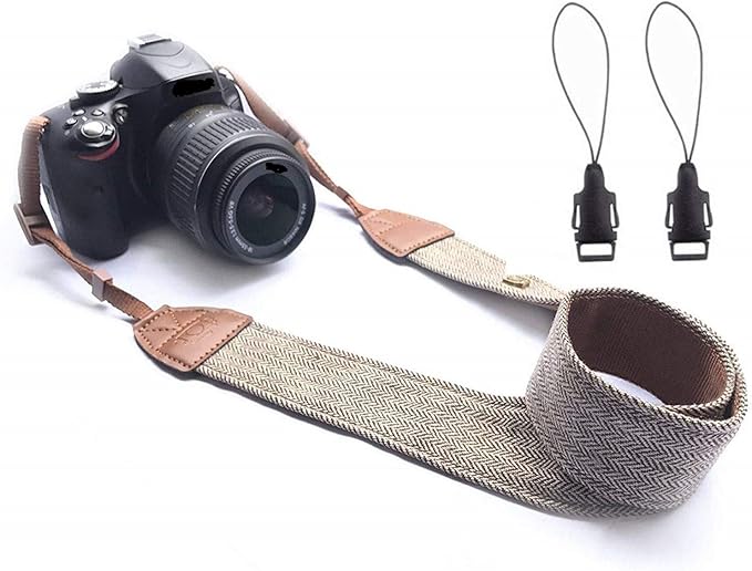 WANBY Camera Strap Brown Canvas Neck Shoulder Strap with Quick Release Buckles for DSLR SLR
