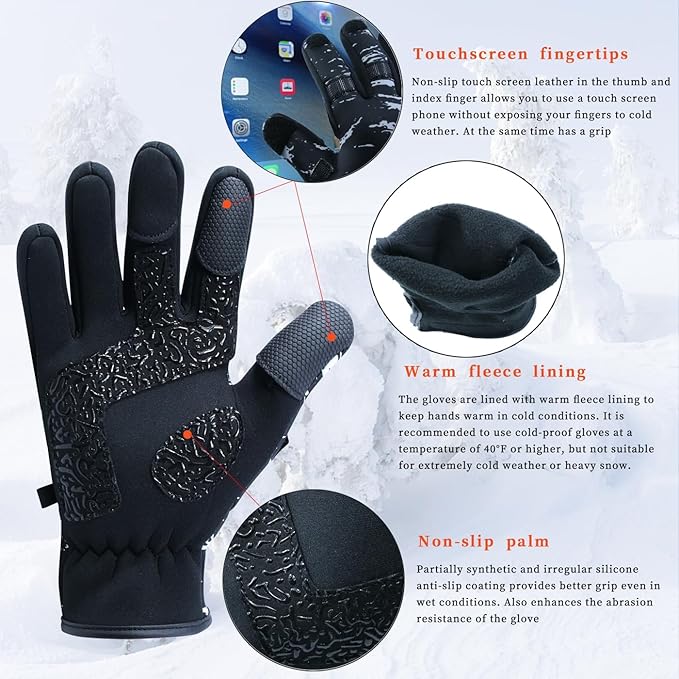 Drasry Neoprene Fishing Gloves Touchscreen 3 Cut Fingers Warm Cold Weather Suitable for Men and Women Ice Fishing Fly Fishing Photography Motorcycle Running Shooting