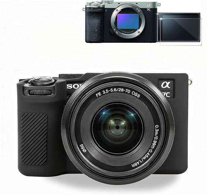 Frevyve Case for Sony A7CII/A7CR Camera Accessories, Soft Silicone Protective Case Skin with Screen Protector, Perfect Fit Sleeve, Lightweight, Anti-Scratch for Sony Alpha 7C II/7CR Cover (Black)