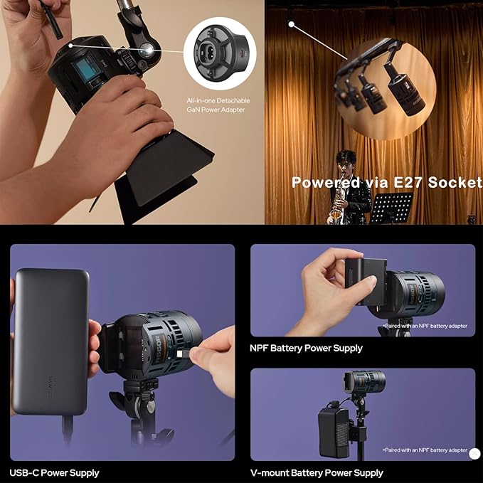 Godox RS60R RGB LED Video Light,Mini Size 60W Power,CCT/HSI/RGBW/FX Mode,with Detachable Battery,Support E27 Socket/USB/NPF/V-Mount Battery Power for Photographers,Filmmakers,Studios