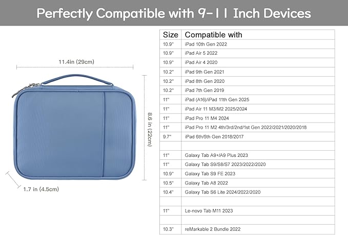 Dadanism Electronics Travel Organizer Case, Double Layers Cord Organizer Travel All-in-One Storage Bag for Cable, Cord, iPad, Chargers, fits 9-11'' Tablets, Portable Tech Accessories Bag, Blue