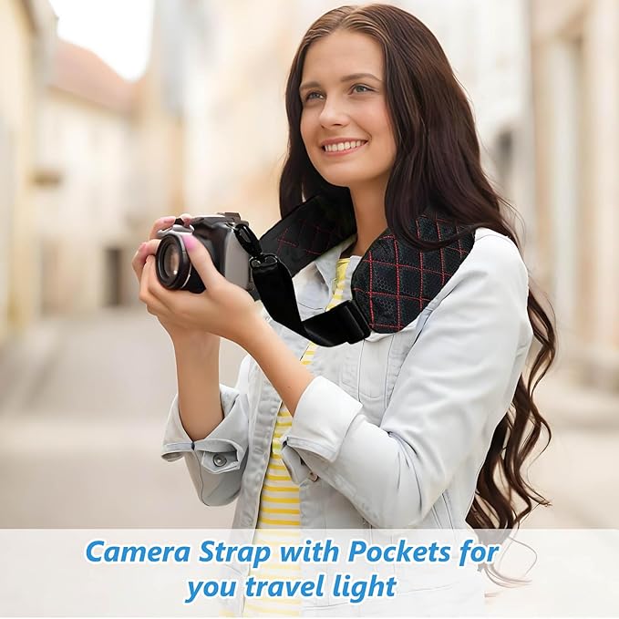 LONPAI Ultra Comfortable Camera Strap with Pockets and Thick Padded for Photographers, Adjustable Universal Cam Neck Belt