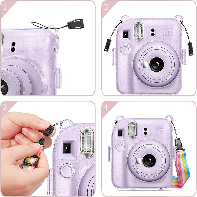 Fintie Protective Clear Case for Fujifilm Instax Mini 12 Instant Camera - Crystal Hard Shell Cover with Upgraded Film Pocket for Storing Photos & Removable Shoulder Strap