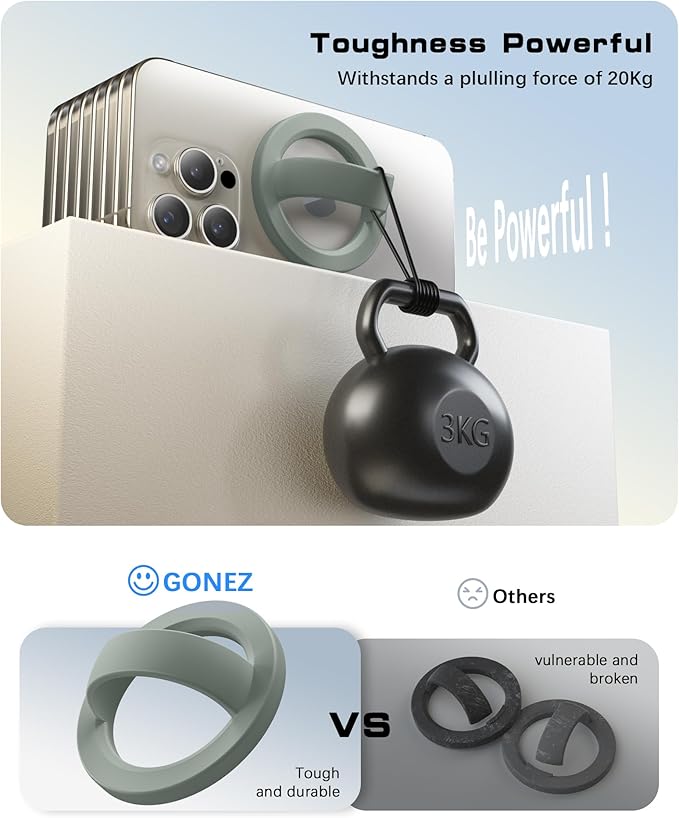 GONEZ Magnetic Phone Grip Compatible with MagSafe, Removable Silicone Loop Grip, Phone Ring Holder for Back of Phone for iPhone 17/16/15/14/13/12 Series, Calke Green