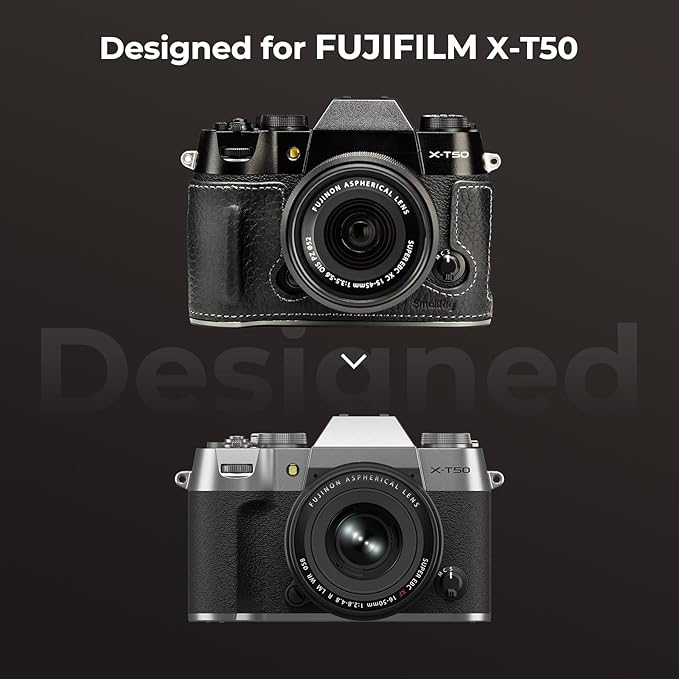 SMALLRIG X-T50 Half Leather Case Kit with Shoulder Strap, Retro Style Leather Camera Half Case with Aluminum Alloy Frame for FUJIFILM X-T50 (Black) - 4709