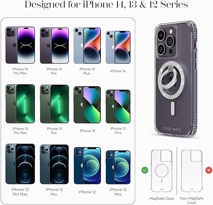 Case-Mate Magnetic Phone Ring Holder & iPhone MagSafe Stand -Removable MagSafe Phone Holder for Hand - Thin Collapsible Grip Ring for iPhone 17 Pro Max /16 Pro Max/15/14/13/S25 Ultra - Twinkle Diamond