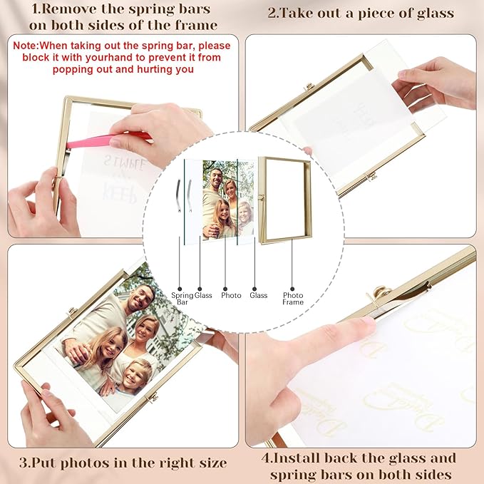 Hoteam 12 Pack 7 x 9 Inch Gold Floating Frame for Photo 5 x 7 Inch, Glass Floating Picture Frame Collection Vintage Metal Minimal Ornate Easel for Wedding Gift Pictures Photos Desk Tabletop Display