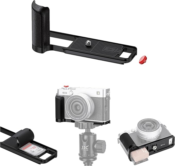 JJC Metal Hand Grip L-Bracket & Shutter Button for Fuji Fujifilm X-E5 XE5 Camera, Silicone Handgrip, Anti-Slip Pads with SD Card Holder, Arca Swiss Quick Release Plate & 1/4"-20 Tripod Hole, Black