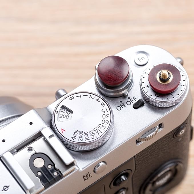 VKO Wood Soft Shutter Release Button,Delicate Camera Shutter Button 12mm Convex Surface Red 1 PCS (Wood Grain Random)