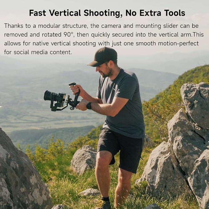 FeiyuTech SCORP 3 Gimbal Stabilizer for Camera, Built-in AI Tracking Sensor & Detachable Remote Control, 3.5KG Payload Camera Stabilizer with Touch Screen, Vertical Shooting