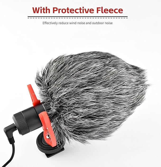 MIC10 Mini Video Shotgun Mic for Camera - 3.5mm Universal Camera Microphone for DSLR Smartphones Computers - Noise Reduction High Sensitivity Condenser Mic with Shock Mount & Fur Cover