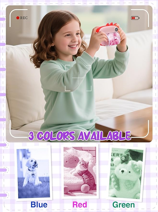 White-Based 3 Colors Thermal Paper for Kids Camera Instant Print - HD Photo Printer Paper for Kids Aged 4 5 6 7 8 9 10 Boys Girls Birthday Gifts (18 Rolls)