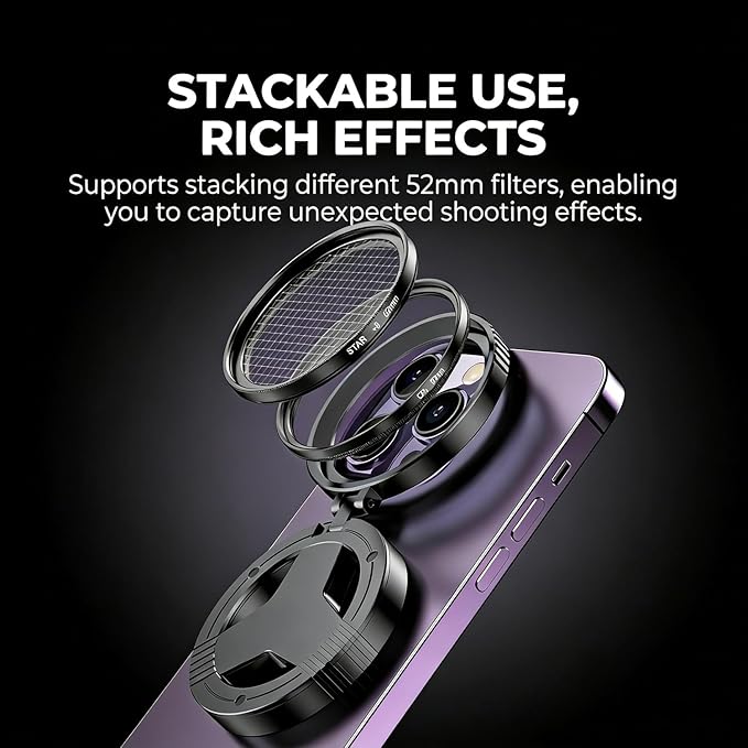 Anti-Glare Magnetic Phone Filter, 2"/52mm CPL Anti-Reflection Polarizing Filter, Quick Attach, Supports Stacking, for Outdoor Shooting, Glass Surfaces, Night Lighting Photography (A+B)