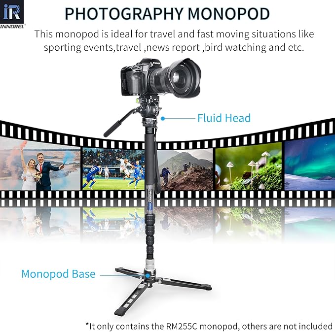 Carbon Fiber Camera Monopod INNOREL RM255C Professional Portable Compact Lightweight Travel 5-Section Monopod for Canon Nikon Sony DSLR Camera Video Camcorder DV Photography Bracket Load 15lbs/7kg