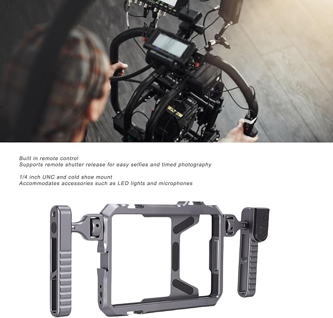 Smartphone Video Rig, Aluminum Alloy Phone Stabilizer, Built in Bluetooth Remote Rig with 1/4 Inch UNC Mount, Ideal for Live Streaming Photography Film Making