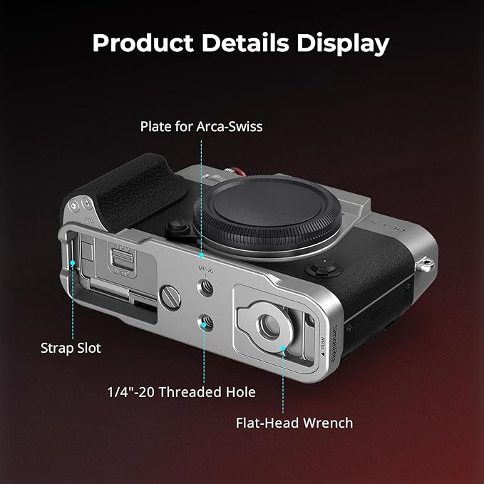 SMALLRIG X-T30 III/X-T30 II/X-T30 L-Shape Grip for FUJIFILM Camera, Built-in Quick Release Plate for Arca, 1/4"-20 Holes, Lightweight Ergonomic Silicone Handgrip,Shutter Button (Silver) - 5664