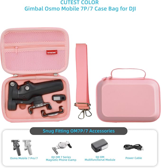 Father&I Pink Shockproof Hard Case for DJI Osmo Mobile 7P/7 – Protective Gimbal Bag with 2-Way Zipper, Travel-Friendly Design, and Snug Fit