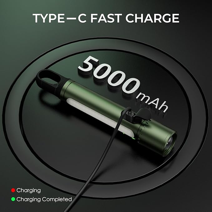 Magnetic Flashlight Rechargeable,2000LM 5000mAh Flashlights High Lumens with 18 Modes,Waterproof, Adjustable,Powerful Flash Light,Multi-Flashlights for Home,Car,Hiking,Camping(1, Green)