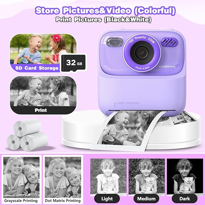 masterbee Kid Camera Instant Print Photo, Birthday Gifts for Girls and Boys, Kids Digital Camera Toys, 1080P HD Video, 3 4 5 6 7 8 9 10 11 12 Year Old Boy Gifts/Girl Gifts