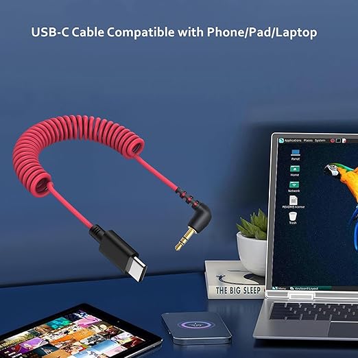 weishan USB C to 3.5mm Microphone Cable for Rode Wireless Pro, Go 2, ME and Hollyland Lark M1 M2 150 Max Duo, Coiled Audio Patch Cable Mic Cord Compatible with iPhone 17 Pro Max 16e 15 Plus