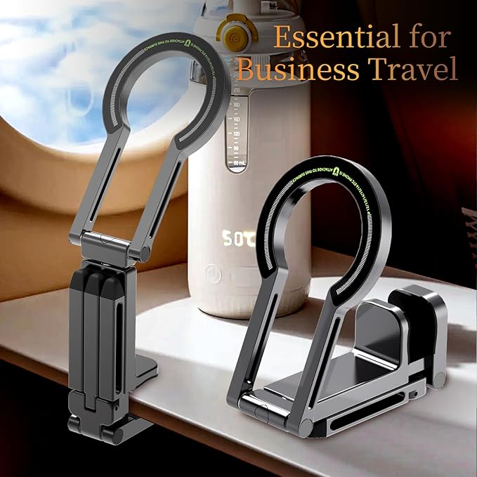 Hualele Magnetic Phone Tripod Stand for Magsafe Accessories - Mini Pocket Cell Phone Stand Strong Quick Mount Phone Holder Travel Essentials for Cell Phone Video Recording Camera Mounts, Black