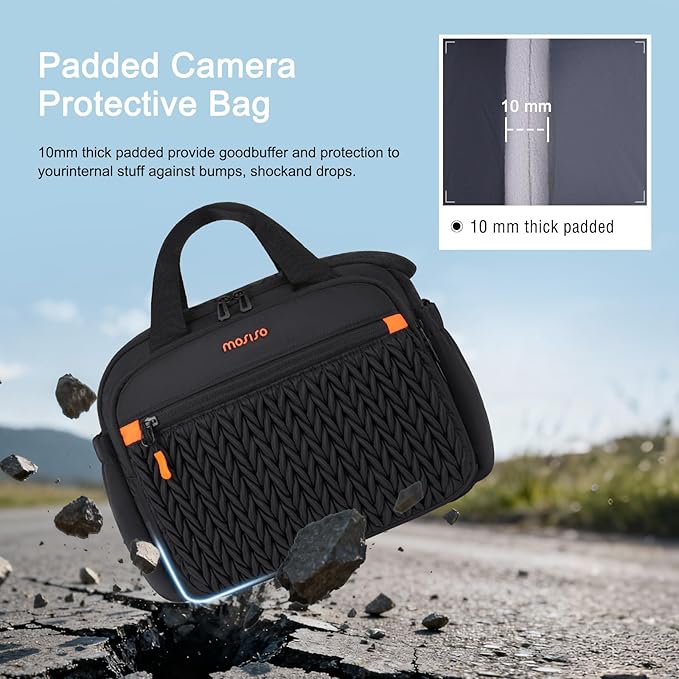 MOSISO Camera Bag for Photographers, Photography Shoulder Bag for DSLR/SLR/Mirrorless Cameras, Wheat Ear Quilted Padded Camera Case with Rain Cover & Bottom Tripod Holder for Canon/Nikon/Sony, Black