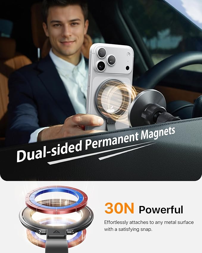 andobil [2025 Unrivaled Stability] Magnetic Phone Grip Holder for MagSafe Ring Stand Holder Kickstand Compatible with MagSafe Accessories for iPhone 17 Air 16 Pro Max Plus 15/14/13/12&Android, Grey