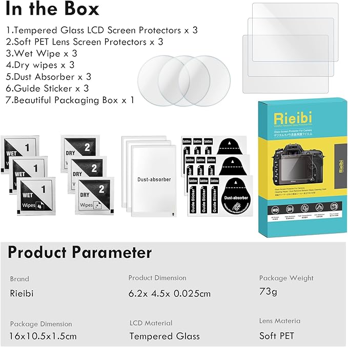 Rieibi [3+3Pack Screen Protector for Fujifilm Instax wide evo Instant Camera LCD + Lens PET Flim, 0.25mm 9H Hardness Tempered Glass Film for instax wide evo