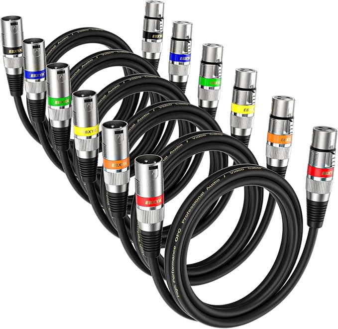 EBXYA XLR Microphone Cable 2 Feet - Male to Female 3 Pins Balanced Cables, 6 Pack