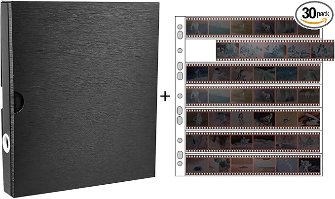 Black Acid Free Film Protector Storage Box Set, 3 Ring Film Negative Binder, 30 Pcs 135 35mm Negative Page Preservers